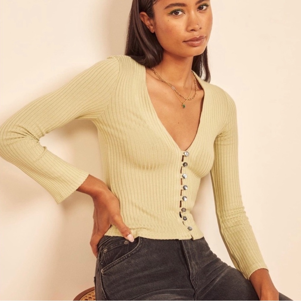 Reformation Long Sleeve Knit Top Lime Green